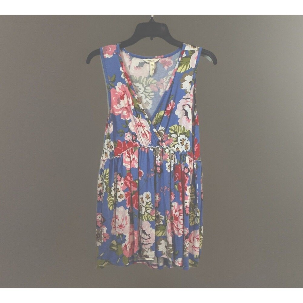 Matilda Jane Blue Floral Tank Top, Size Medium Ruffle Bodice Vneck Sleeveless